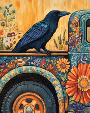 Raven on Pick-Up Truck