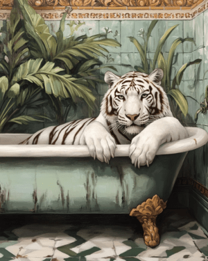 Relaxing White Tiger in Bathtub