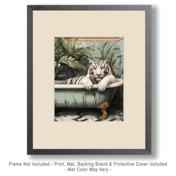 Relaxing White Tiger in Bathtub Art