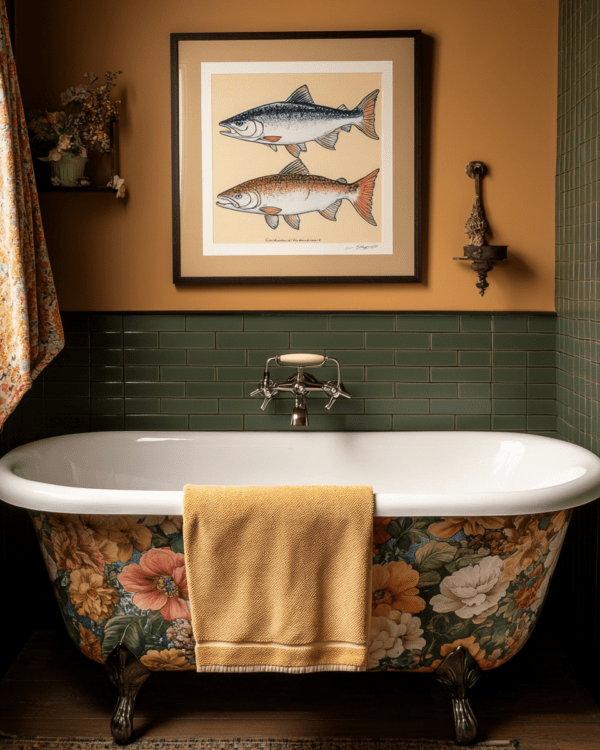 Painted Bathtub with Pic of Salmon