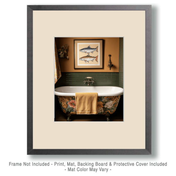 Painted Bathtub with Pic of Salmon Art