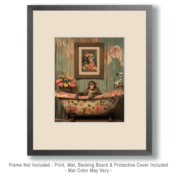 Monkey in Bathtub with Framed Pic of Sweetheart Art