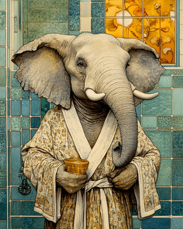 Elephant in Bathrobe