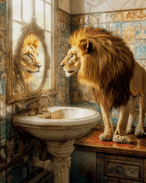 Lion Looking in Mirror