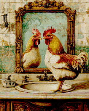 Chicken Looking in Mirror