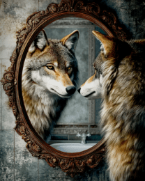 Wolf Looking in Mirror