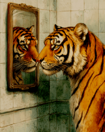 Tiger Looking in Mirror