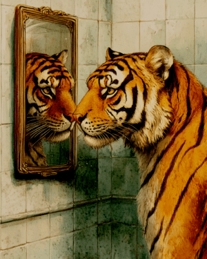 Tiger Looking in Mirror