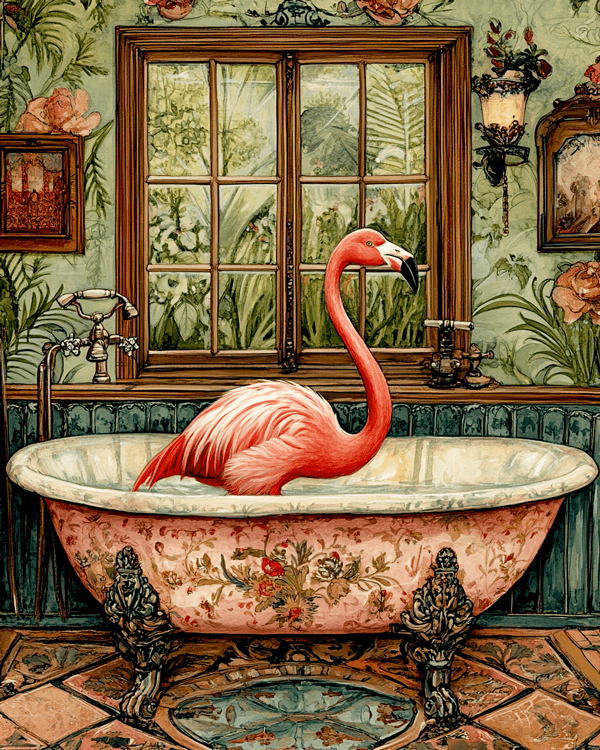 Pink Flamingo in Bathtub