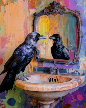 Purple Raven Looking in a Mirror