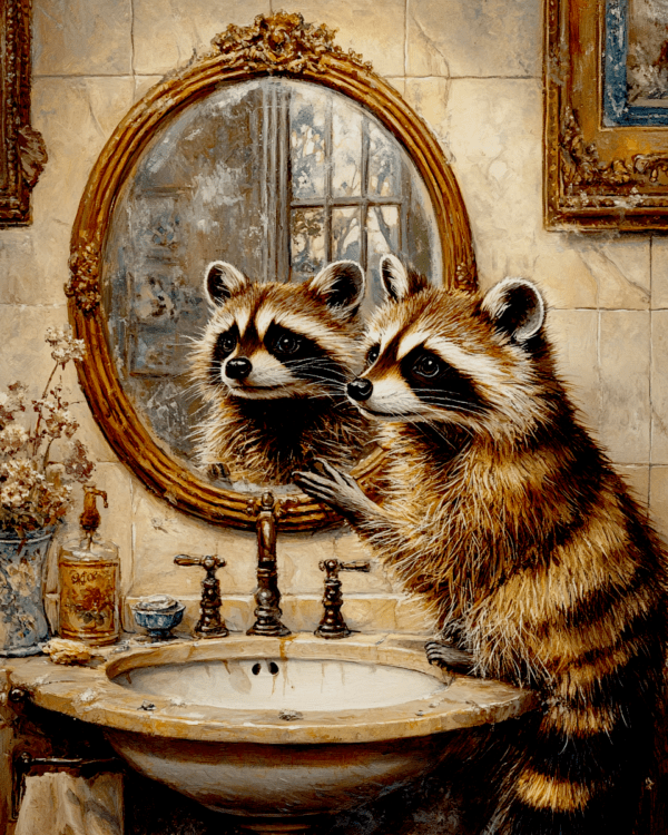 Raccoon Looking in a Mirror