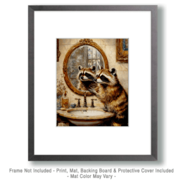 Raccoon Looking in a Mirror Art