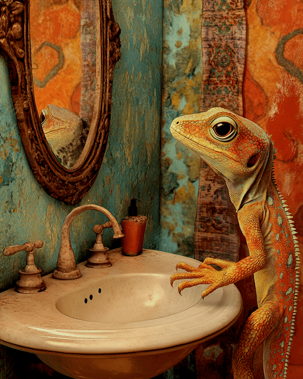 Lizard Looking in Mirror