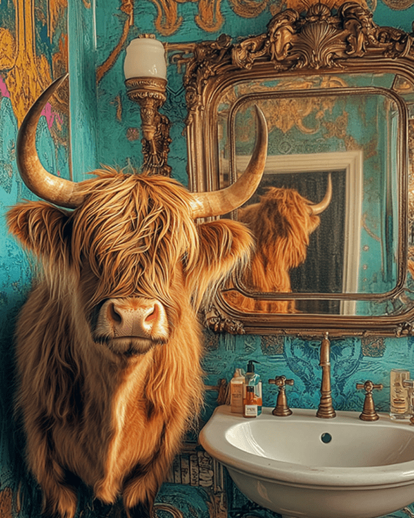 Highland Cow Looking in a Mirror