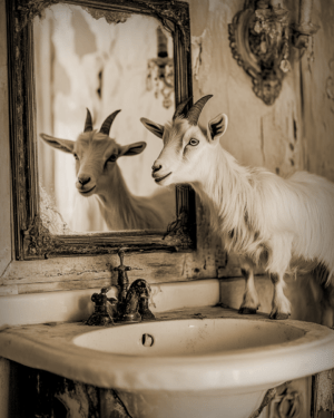 Goat Looking in a Mirror