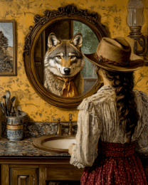 Wolf Reflection in Cowgirl's Mirror