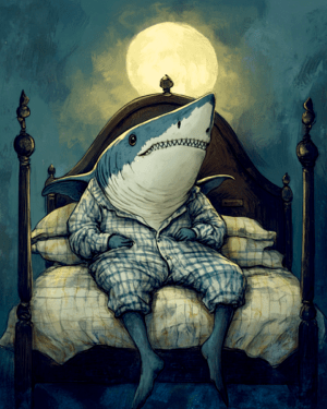 Shark Sitting in Bed