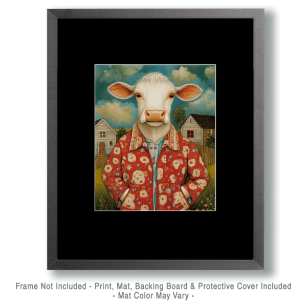 Folk Art Style Cow in Pajamas Art