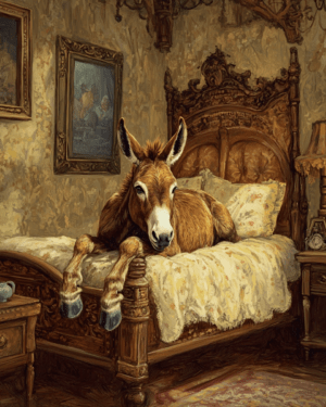 Donkey Relaxing in Bed