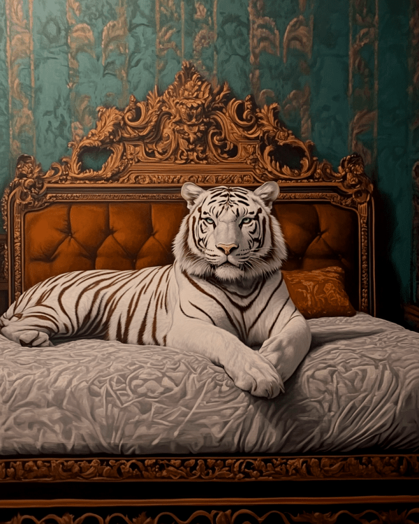 White Tiger Lounging on Bed