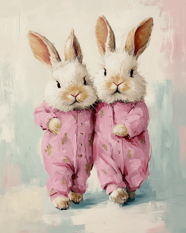 Two Determined Bunnies in Pajamas Running