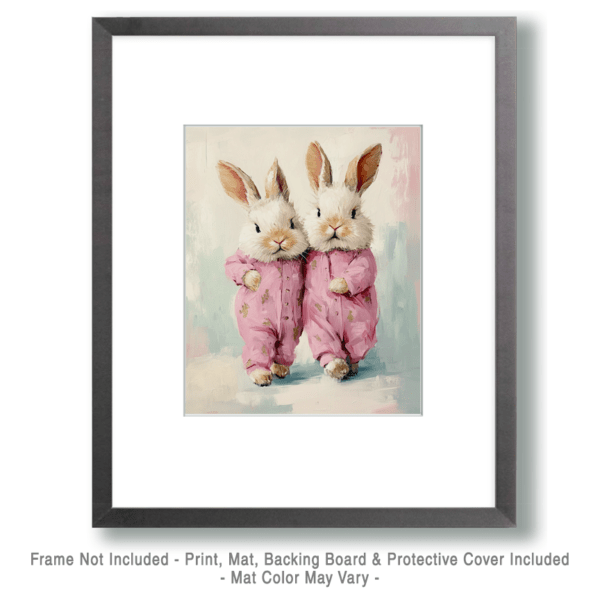 Two Determined Bunnies in Pajamas Running Art