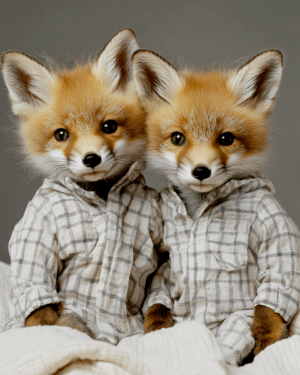 A Pair of Fox Cubs in Pajamas