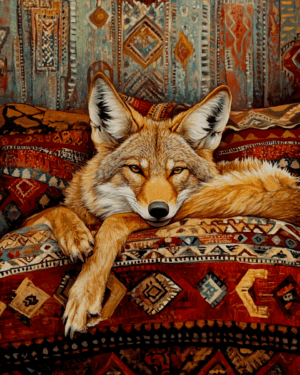 Coyote Relaxing on Bed