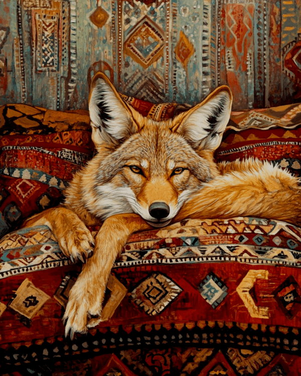 Coyote Relaxing on Bed