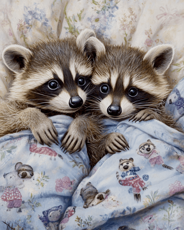 Two Raccoons in Pajamas