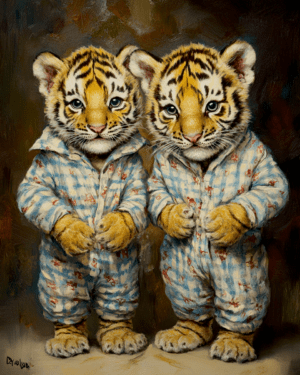 Two Tiger Cubs in Pajamas