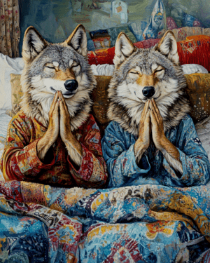 Two Wolves in Pajamas Praying