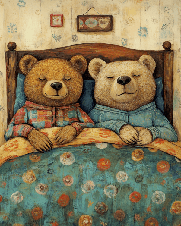 Two Bear in Pajamas in Bed