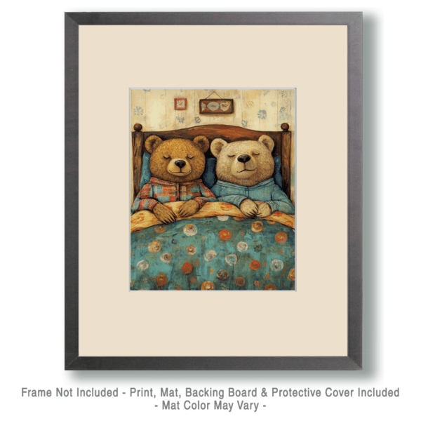 Two Bear in Pajamas in Bed Art