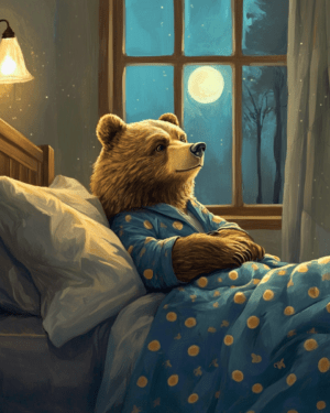 Bear Awake in Bed