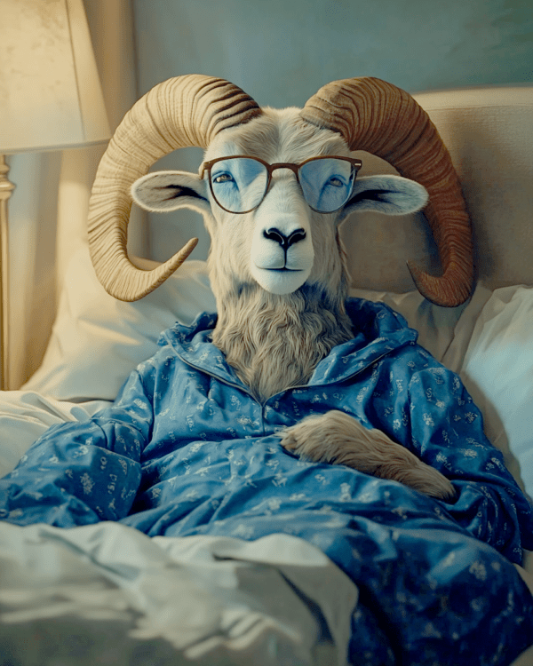 Ram in Blue Pajamas in Bed