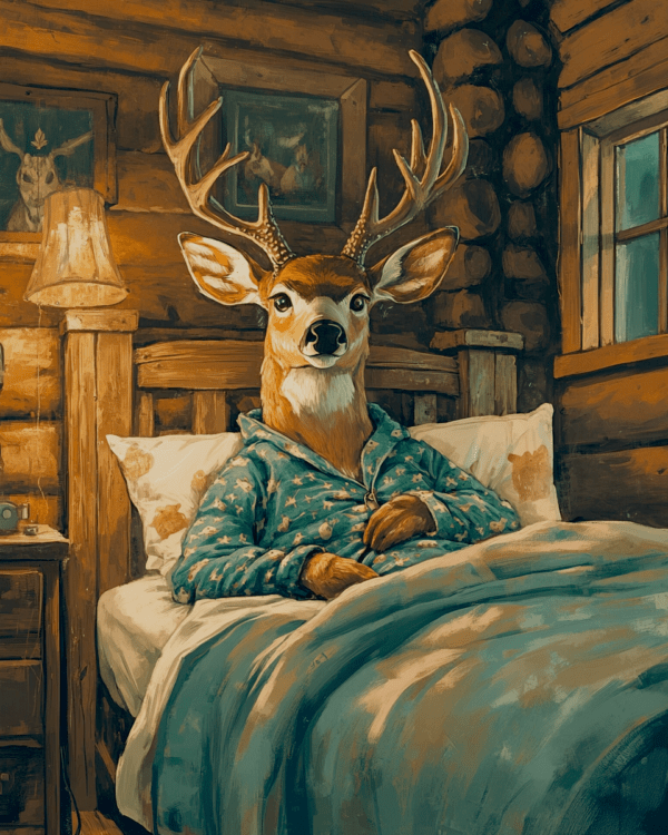 Buck Sitting in Bed