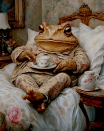 Toad Having Tea in Bed