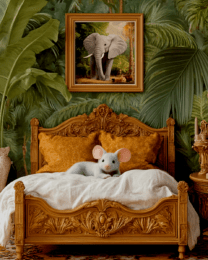 Mouse in Bed with Picture of Elephant