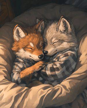 A Pair of Fox Kits in Bed