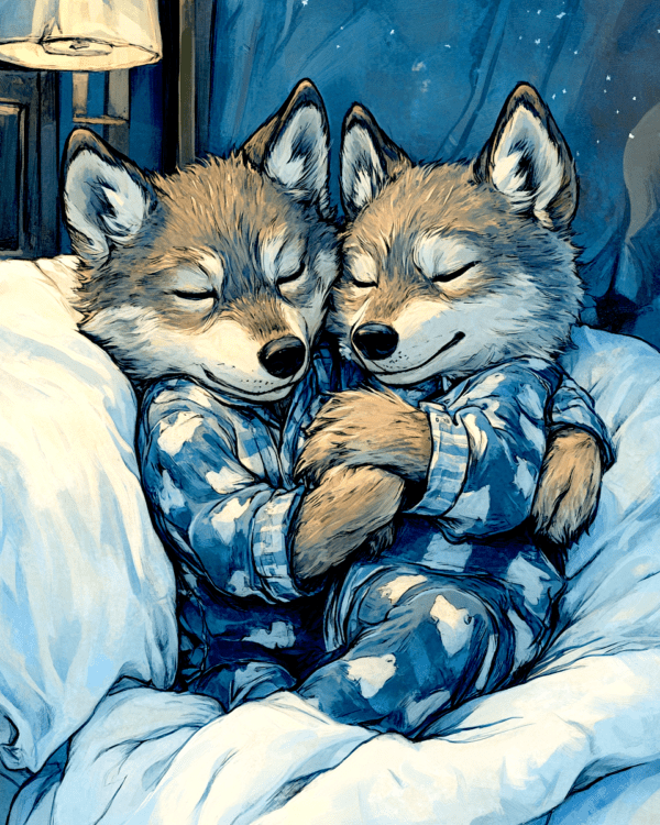 A Pair of Wolf Cubs in Bed