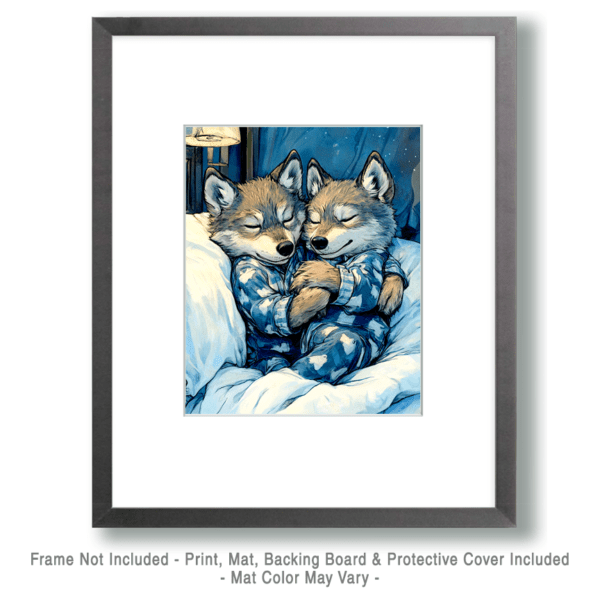 A Pair of Wolf Cubs in Bed Art