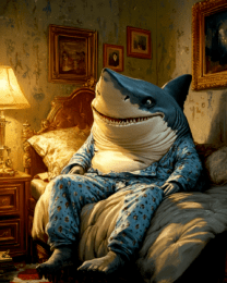 Shark in Pajamas in Bed