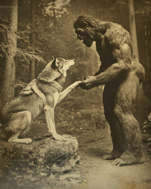 Bigfoot and Pet Wolf