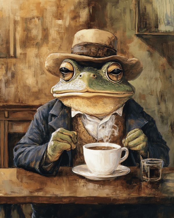 Frog Enjoying a Cup of Joe