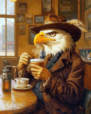 Bald Eagle Enjoying a Cup of Joe