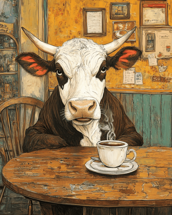 Cow Having a Cup of Joe