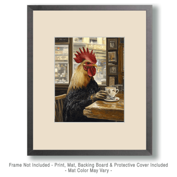 Rooster Enjoying a Cup of Joe Art