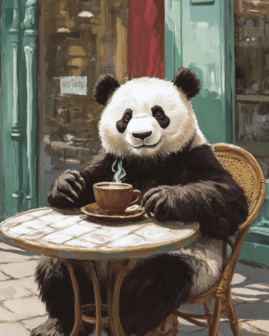 Panda Enjoying a Cup of Joe