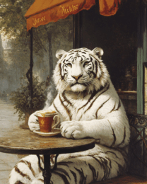 White Tiger Enjoying a Cup of Joe